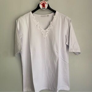 NEW Susan Graver White Stretch Cotton Top XL